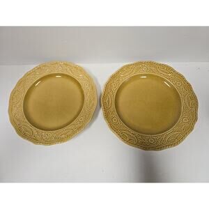 Vtg Canonsburg Pottery Dinner Plates Harvest Gold Regency 10" Set Of 2 1968 USA